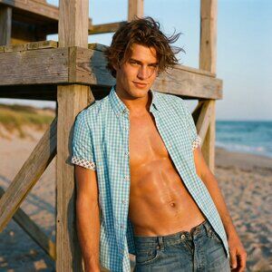 On The Road Mens Large Slim Fit Gingham Shirt Blue Preppy Casual Cotton Resort